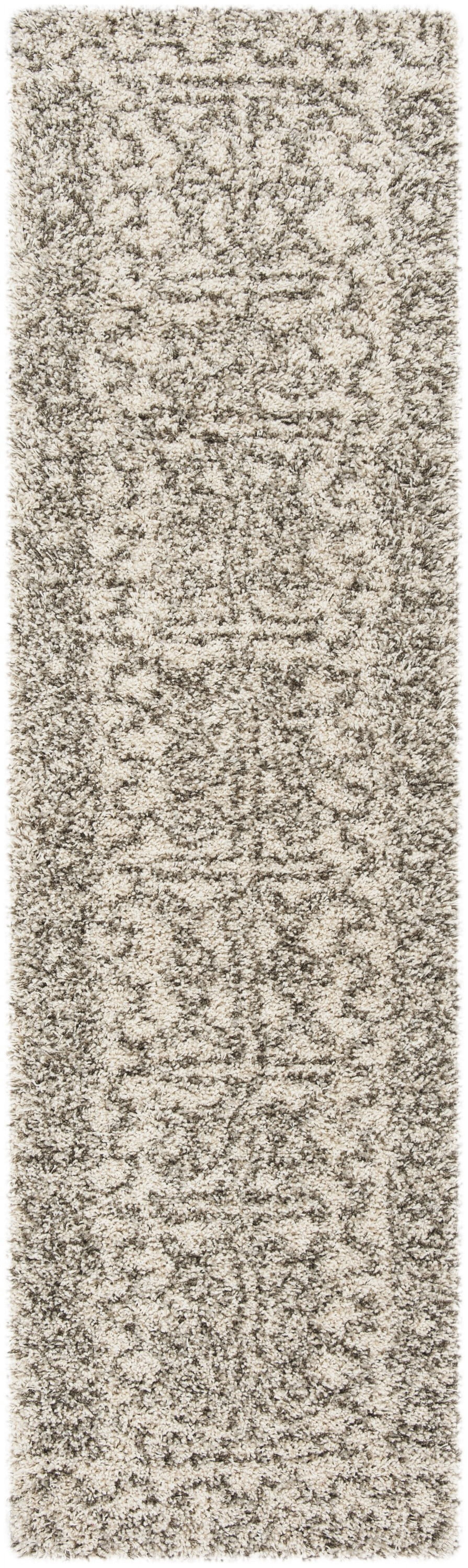 SAFAVIEH Hudson Raphael Plush Geometric Shag Runner Rug, Ivory/Grey, 2'3" x 10'