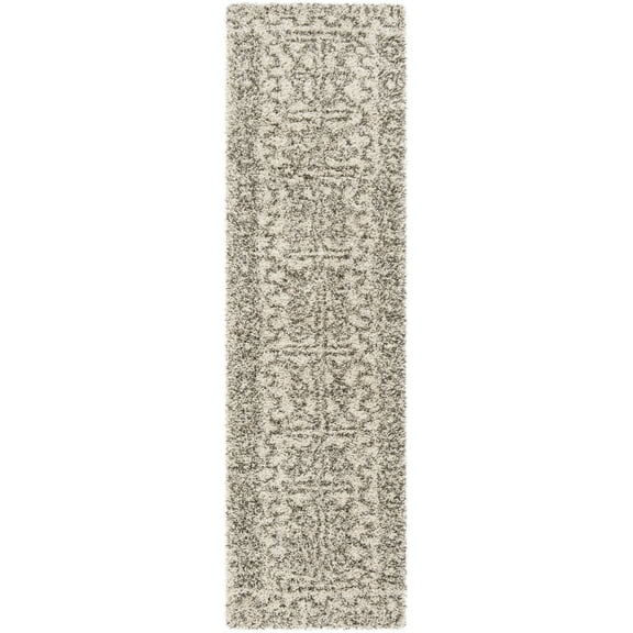 SAFAVIEH Hudson Raphael Plush Geometric Shag Runner Rug, Ivory/Grey, 2'3" x 6'