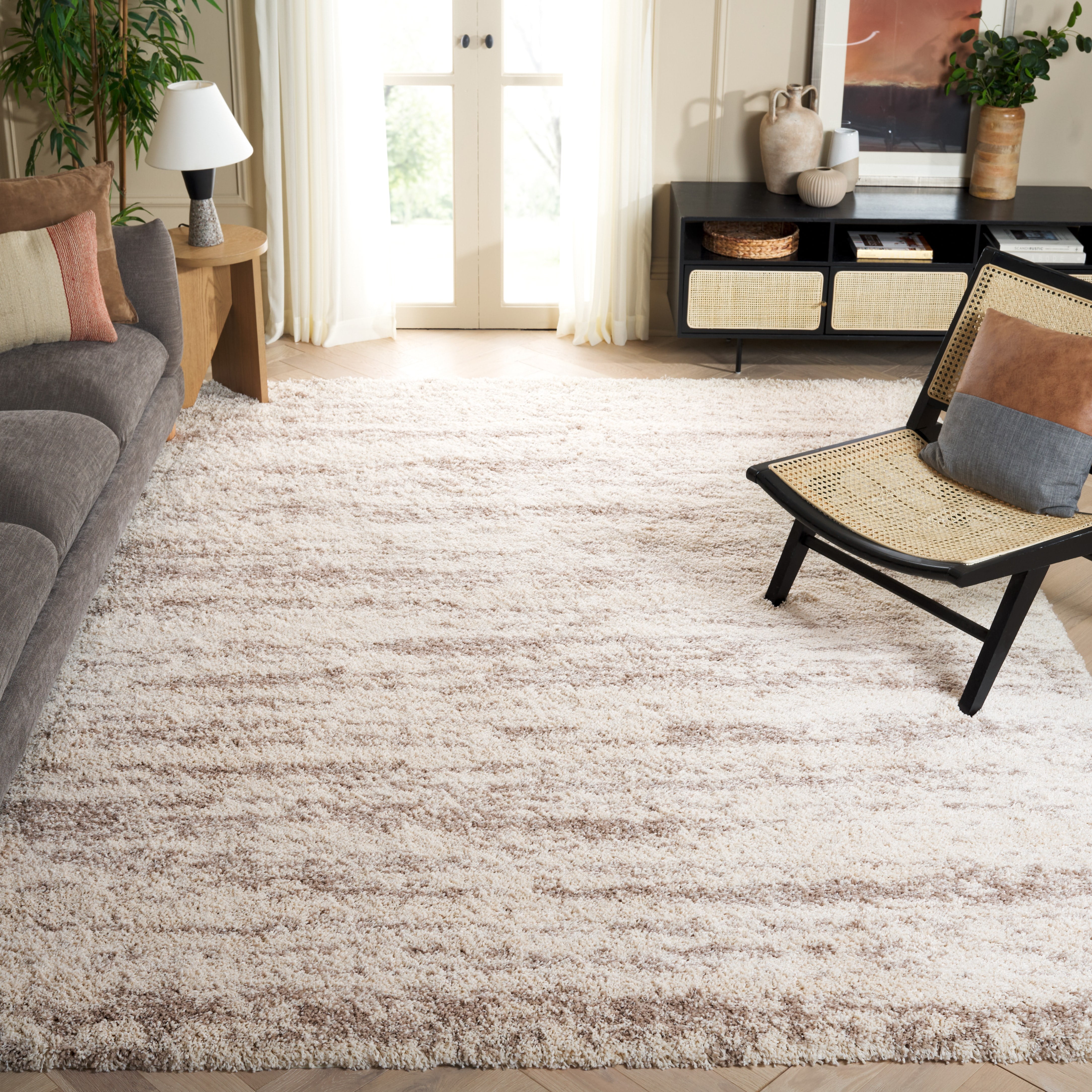 SAFAVIEH Hudson Jack Abstract Shag Area Rug, Ivory/Beige, 9' x 12'