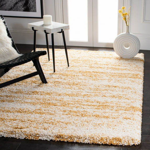 SAFAVIEH Hudson Jack Abstract Shag Area Rug, Ivory/Gold, 4' x 4' Square