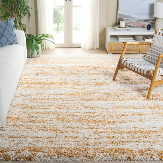 SAFAVIEH Hudson Jack Abstract Shag Area Rug, Ivory/Gold, 8' x 10'