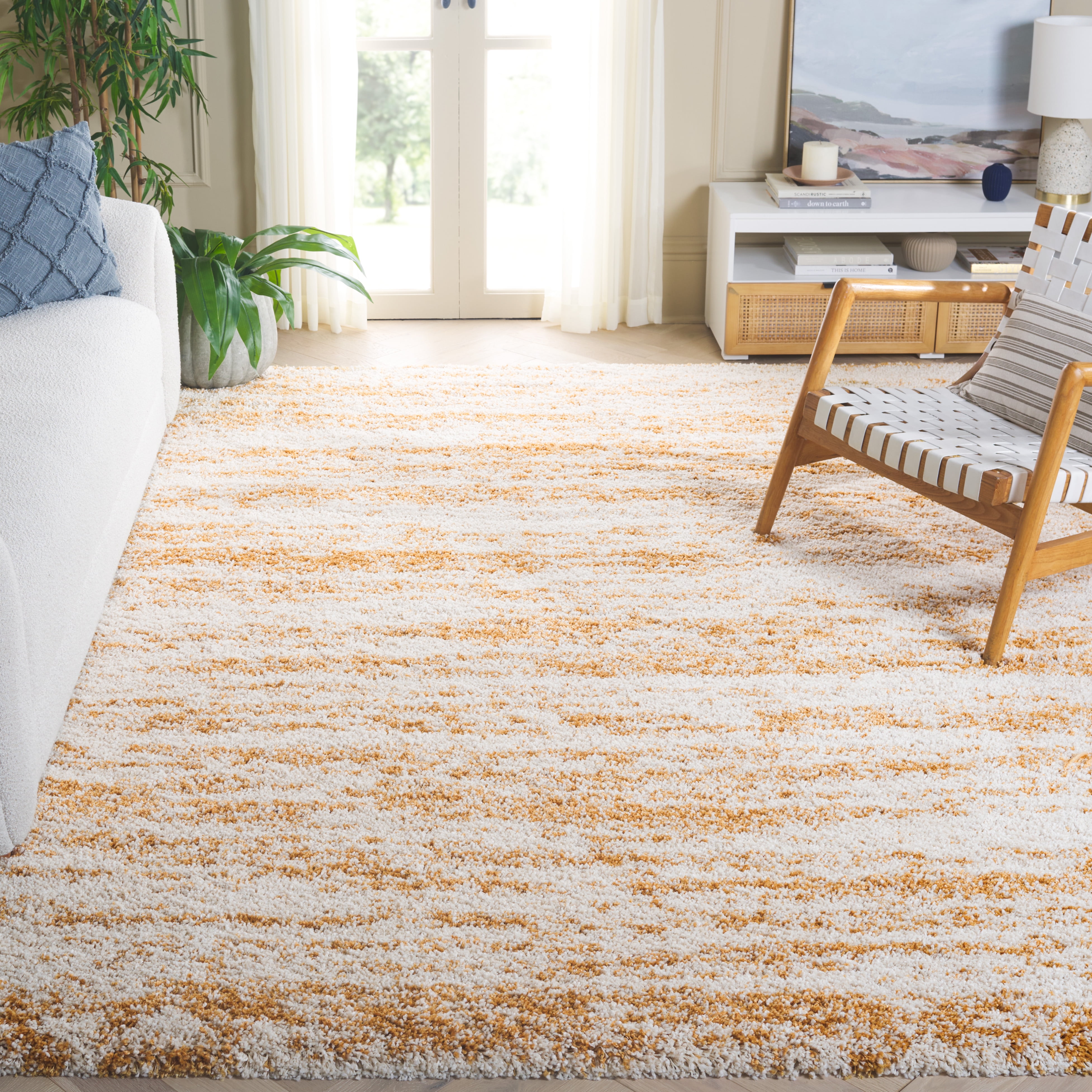SAFAVIEH Hudson Jack Abstract Shag Area Rug, Ivory/Gold, 9' x 12'