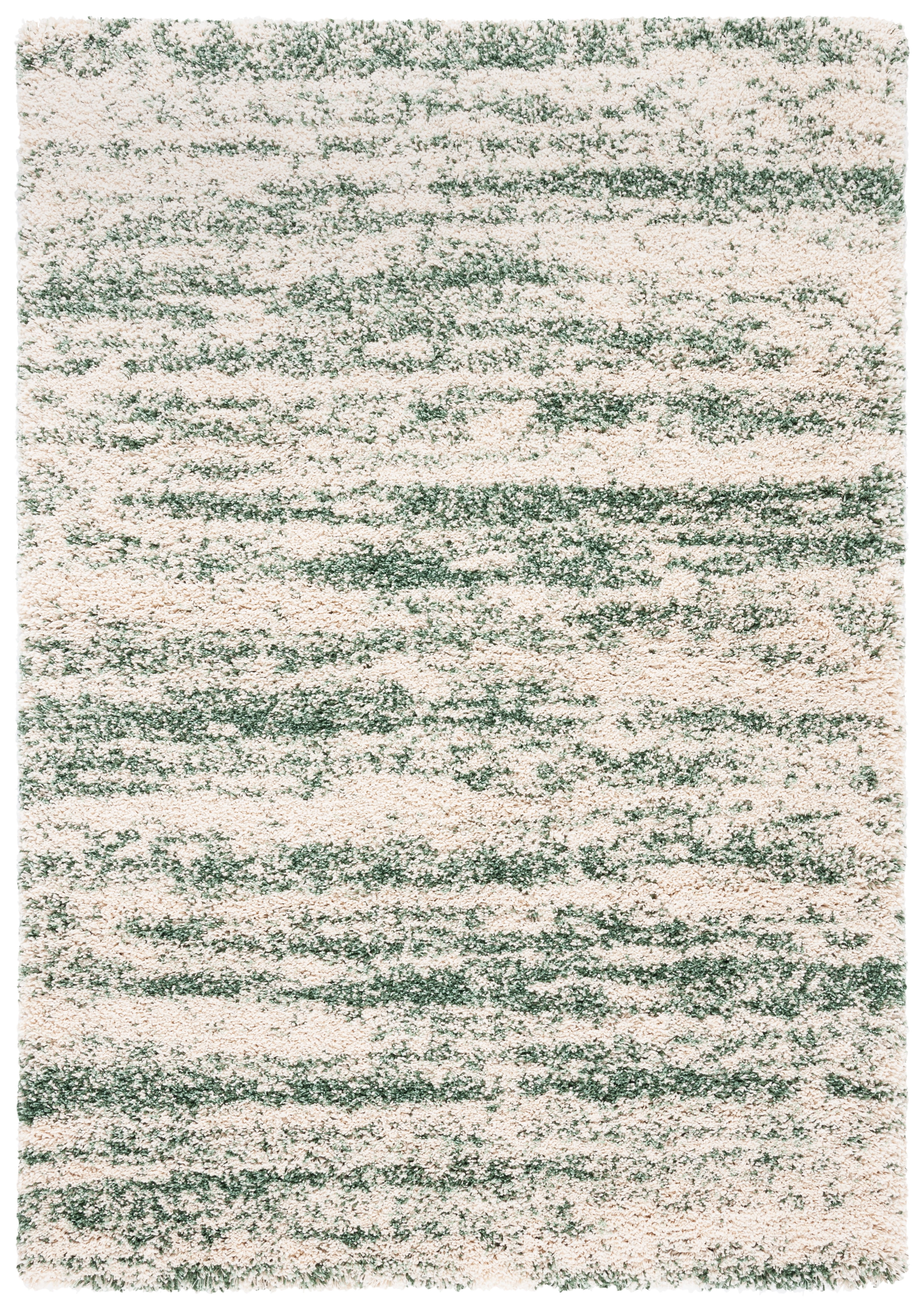 Ivory and Green Rectangular Shag Area Rug 6' x 9'