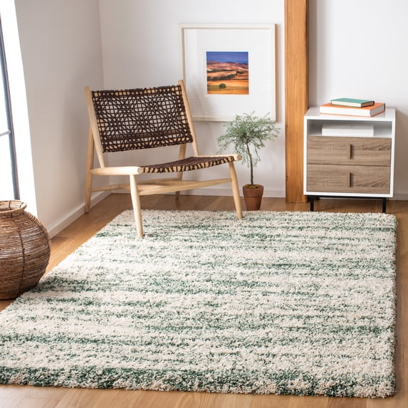 SAFAVIEH Hudson Jack Abstract Shag Area Rug, Ivory/Green, 5' x 5' Square