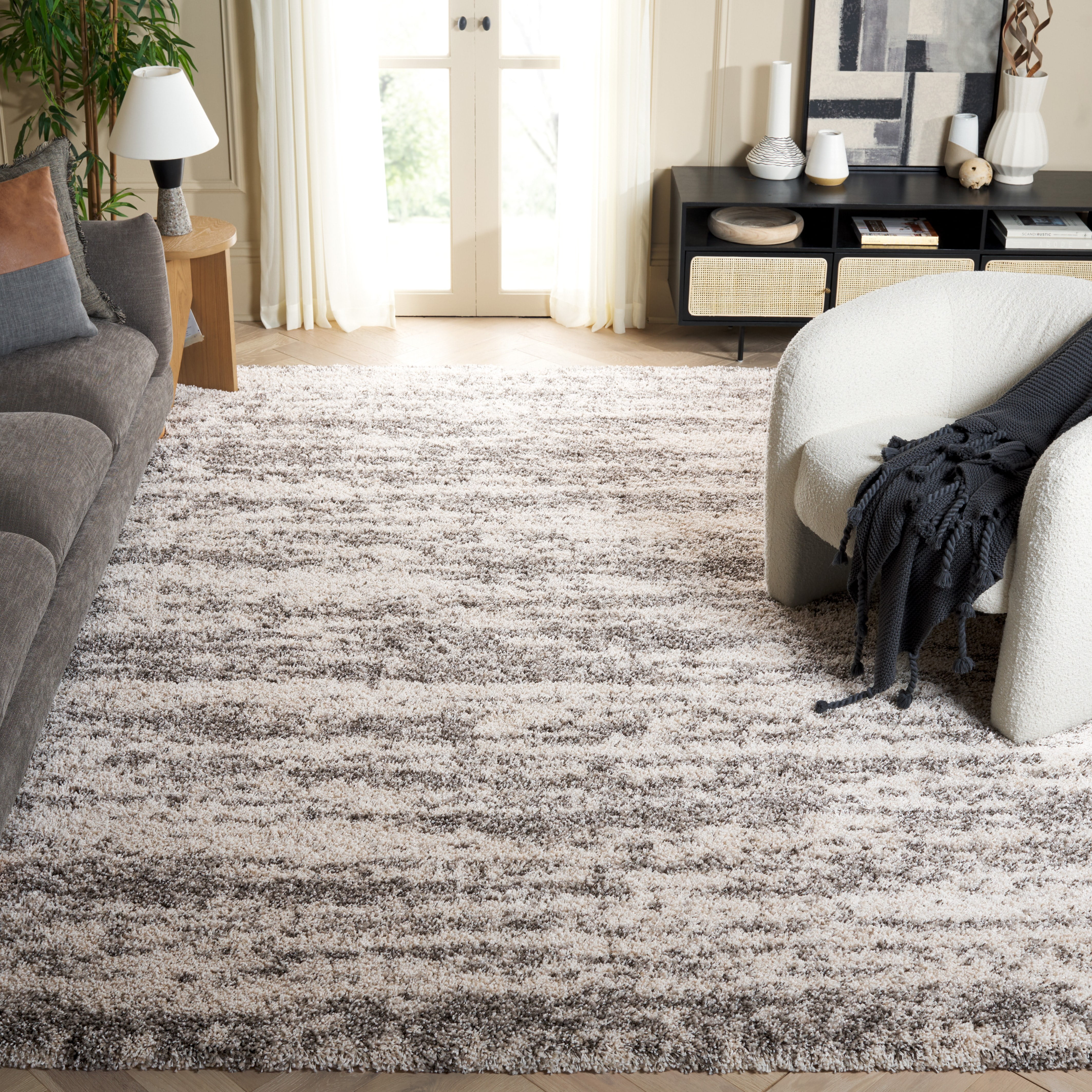 SAFAVIEH Hudson Jack Abstract Shag Area Rug, Ivory/Grey, 9' x 12'