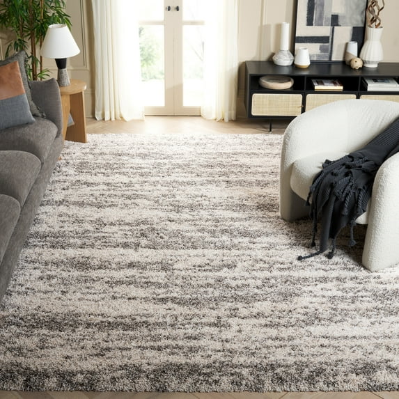 SAFAVIEH Hudson Jack Abstract Shag Area Rug, Ivory/Grey, 9' x 12'