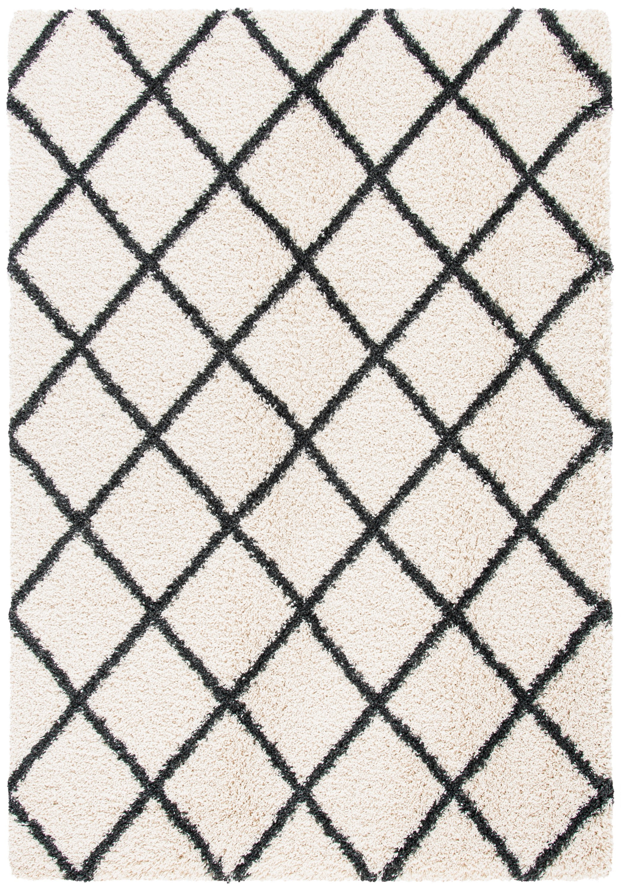 Ivory and Grey Diamond Shag Runner Rug 2'3" x 12'