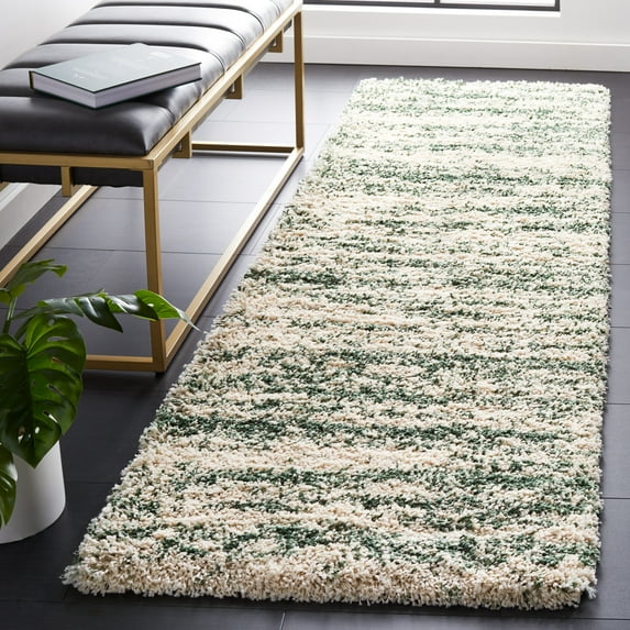 SAFAVIEH Hudson Jack Abstract Shag Runner Rug, Ivory/Green, 2'3" x 6'