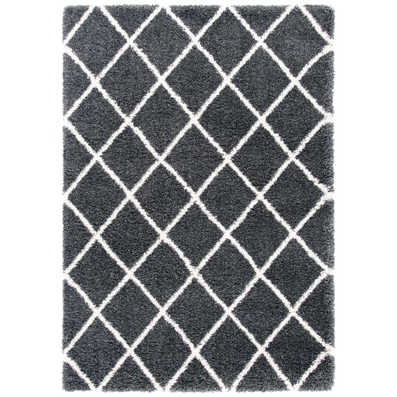 SAFAVIEH Hudson Shag Jackson Trellis Area Rug, Dark Grey/Ivory, 4' x 6'
