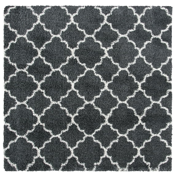 SAFAVIEH Hudson Shag Jackson Trellis Area Rug, Dark Grey/Ivory, 7' x 7' Square