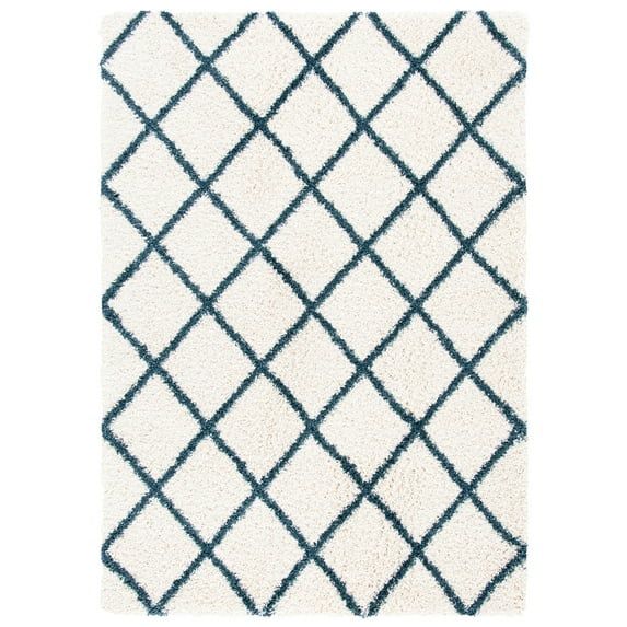SAFAVIEH Hudson Shag Jackson Trellis Area Rug, Ivory/Slate Blue, 4' x 6'