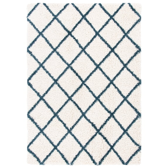 SAFAVIEH Hudson Shag Jackson Trellis Area Rug, Ivory/Slate Blue, 5'3" x 7'6"