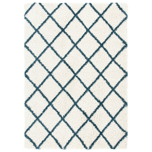 SAFAVIEH Hudson Shag Jackson Trellis Area Rug, Ivory/Slate Blue, 8' x 10'