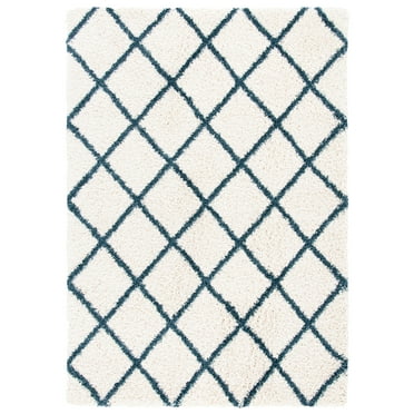 SAFAVIEH Hudson Shag Jackson Trellis Runner Rug, Ivory/Slate Blue, 2'3" x 8'