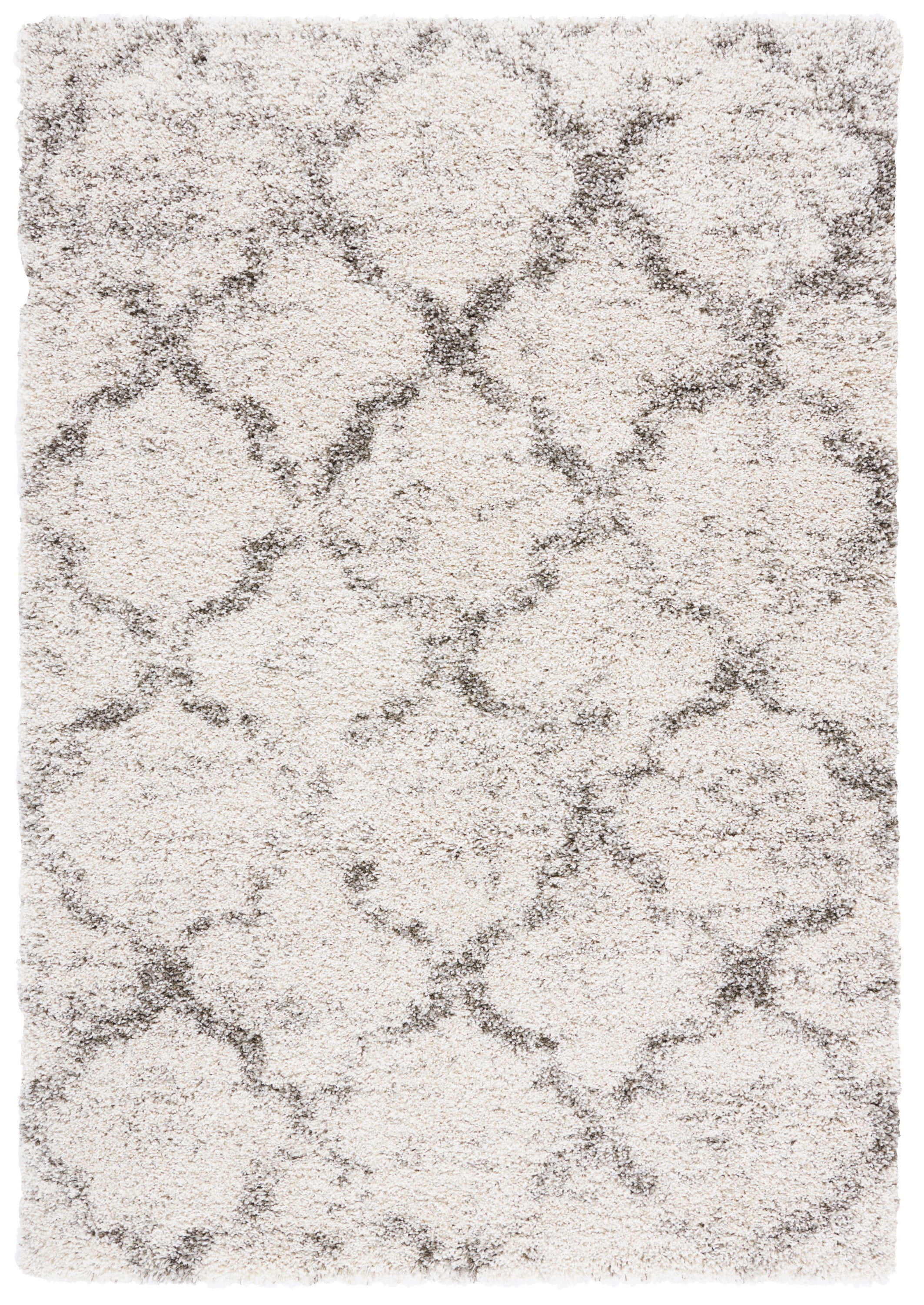 Ivory and Grey High Pile Shag Area Rug 8' x 10'