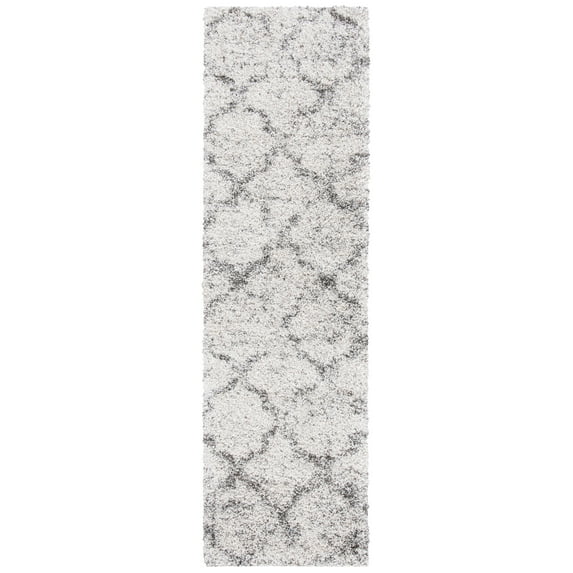 SAFAVIEH Hudson Shag Jacqueline Quatrefoil Runner Rug, Ivory/Grey, 2'3" x 8'