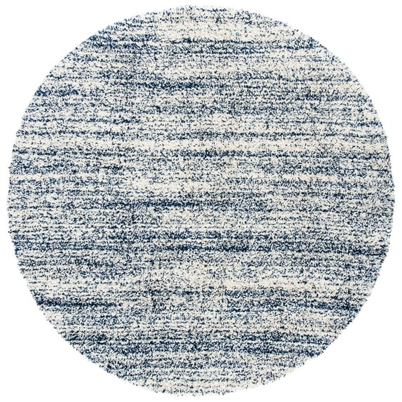 SAFAVIEH Hudson Shag Jaden Striped Area Rug, Ivory/Navy, 4' x 4' Round