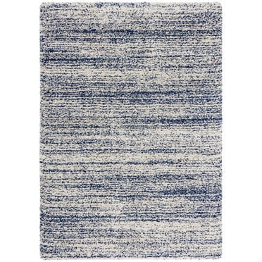 SAFAVIEH Hudson Shag Jaden Striped Area Rug, Ivory/Navy, 5'3" x 7'6"