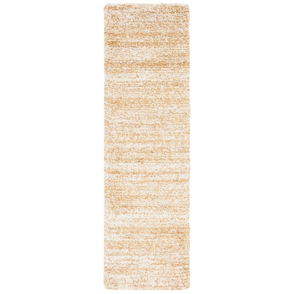 SAFAVIEH Hudson Shag Jaden Striped Runner Rug, Ivory/Gold, 2'3" x 12'
