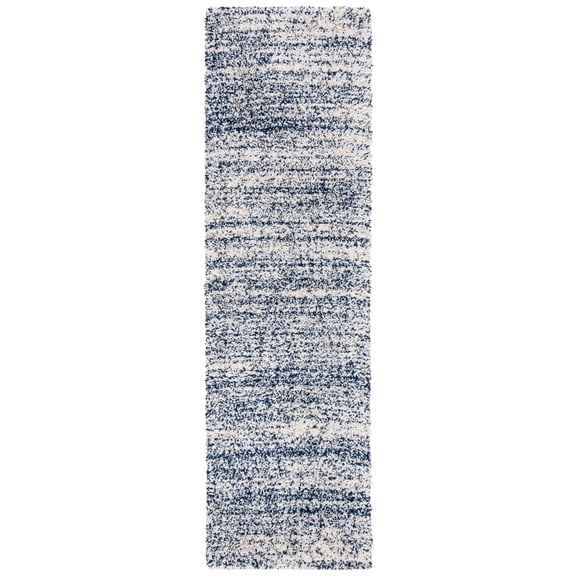 SAFAVIEH Hudson Shag Jaden Striped Runner Rug, Ivory/Navy, 2'3" x 12'