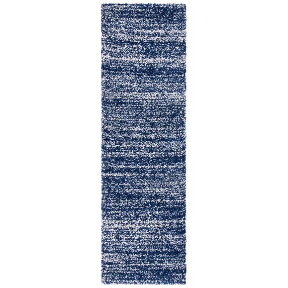 SAFAVIEH Hudson Shag Jaden Striped Runner Rug, Navy/Ivory, 2'3" x 8'