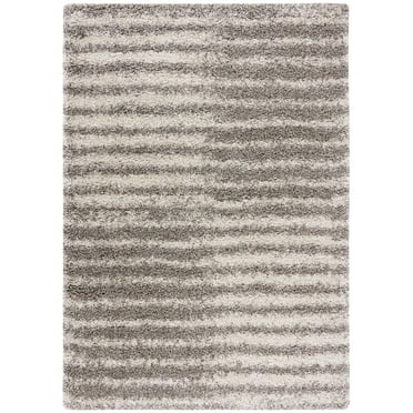 SAFAVIEH Hudson Shag Jagoda Striped Area Rug, Grey/Ivory, 7' x 7' Square