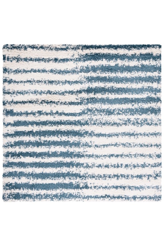 Hudson Shag Jagoda Striped Area Rug, Ivory/Slate Blue, 7' x 7' Square