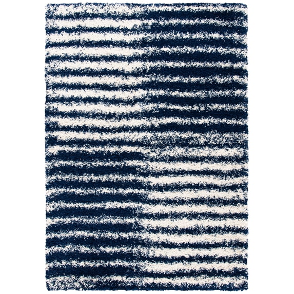 SAFAVIEH Hudson Shag Jagoda Striped Area Rug, Navy/Ivory, 5'3" x 7'6"