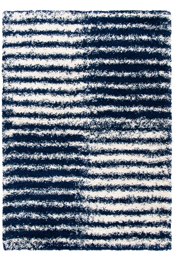 Hudson Shag Jagoda Striped Area Rug, Navy/Ivory, 8' x 10'