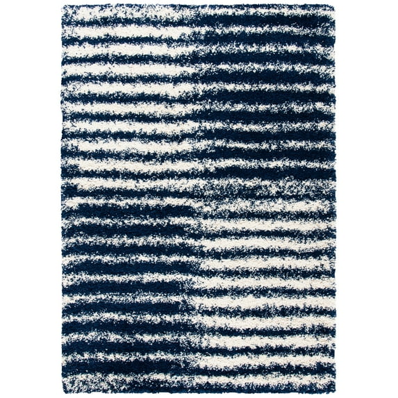 SAFAVIEH Hudson Shag Jagoda Striped Area Rug, Navy/Ivory, 9' x 12'