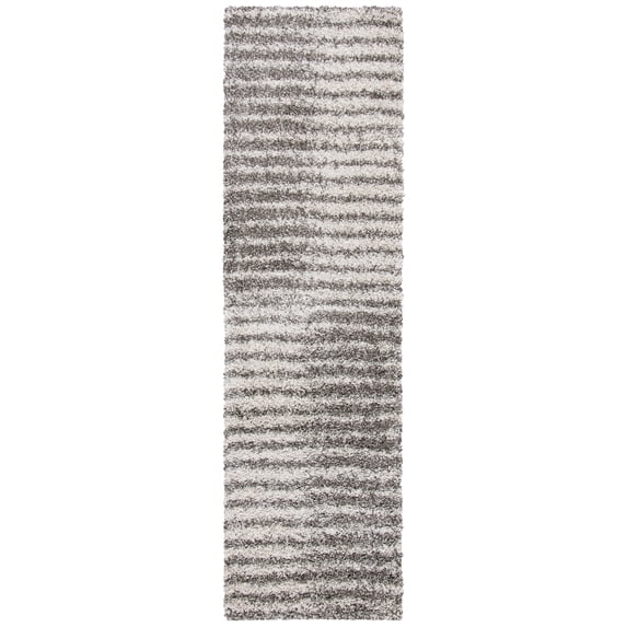 SAFAVIEH Hudson Shag Jagoda Striped Runner Rug, Grey/Ivory, 2'3" x 8'