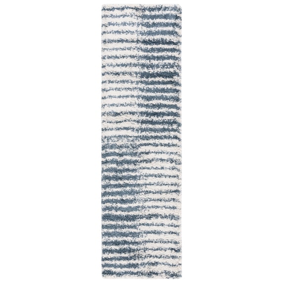 SAFAVIEH Hudson Shag Jagoda Striped Runner Rug, Ivory/Slate Blue, 2'3" x 8'
