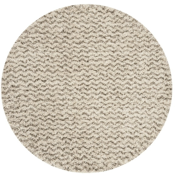 SAFAVIEH Hudson Shag Jaime Chevron Area Rug, Ivory/Grey, 3' x 3' Round