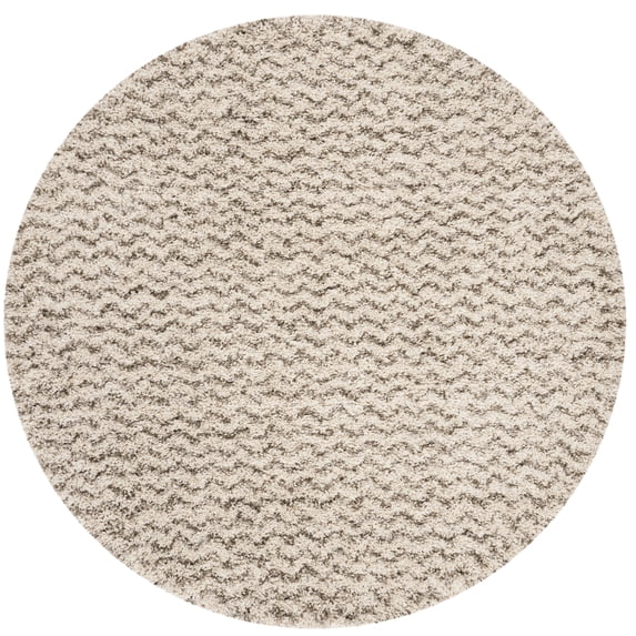 SAFAVIEH Hudson Shag Jaime Chevron Area Rug, Ivory/Grey, 3' x 3' Round
