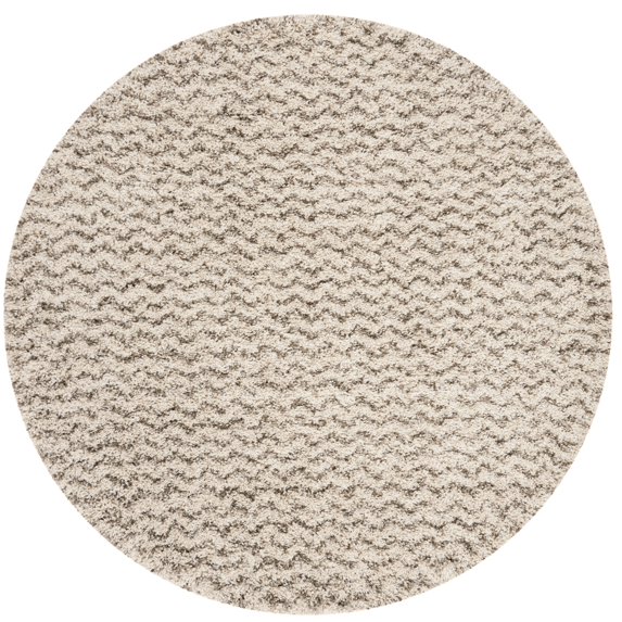 SAFAVIEH Hudson Shag Jaime Chevron Area Rug, Ivory/Grey, 8' x 8' Round