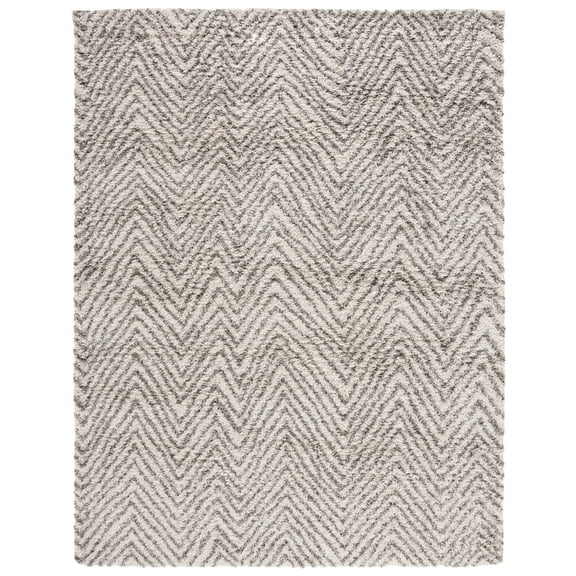 SAFAVIEH Hudson Shag Jake Chevron Area Rug, Ivory/Grey, 11' x 15'