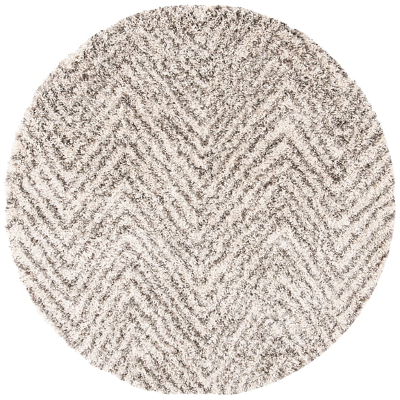SAFAVIEH Hudson Shag Jake Chevron Area Rug, Ivory/Grey, 3' x 3' Round