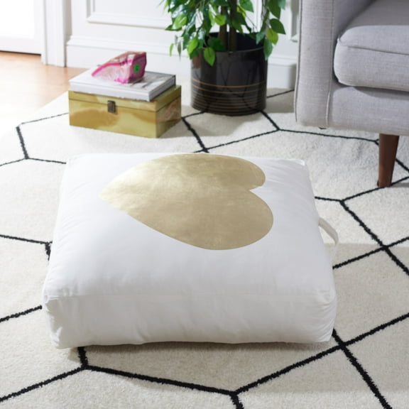 SAFAVIEH Hugs And Kisses Solid Floor Pillow, 22" x 22", Beige/Gold