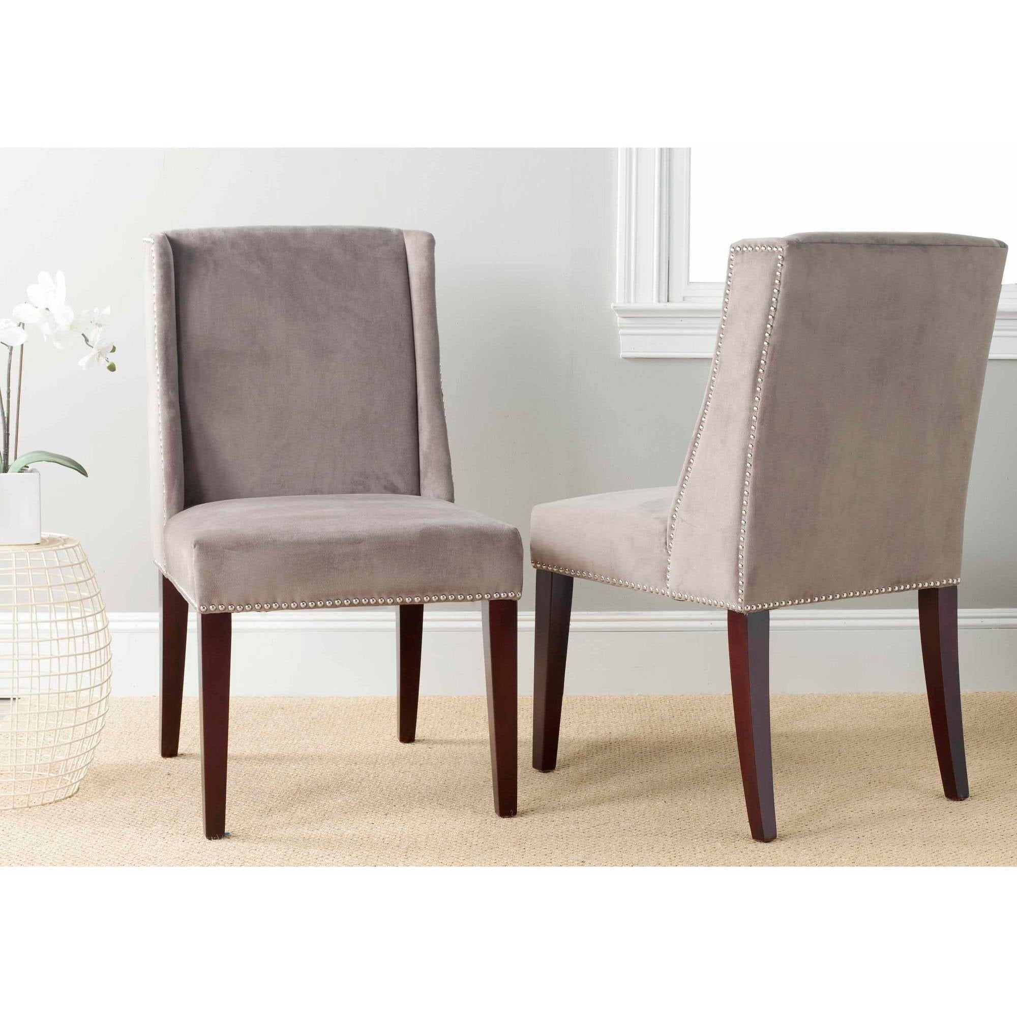 SAFAVIEH Humphry Dining Chair with Silver Nail Heads, Set of 2, Mushroom