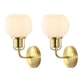 thumbnail image 1 of SAFAVIEH Huron G14 Satin Brass Metal Wall Sconce with White Glass Shade, Set of 2, 1 of 17