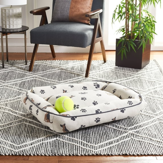 SAFAVIEH Husky Small Pillow Style Dog Bed, Ivory/Grey