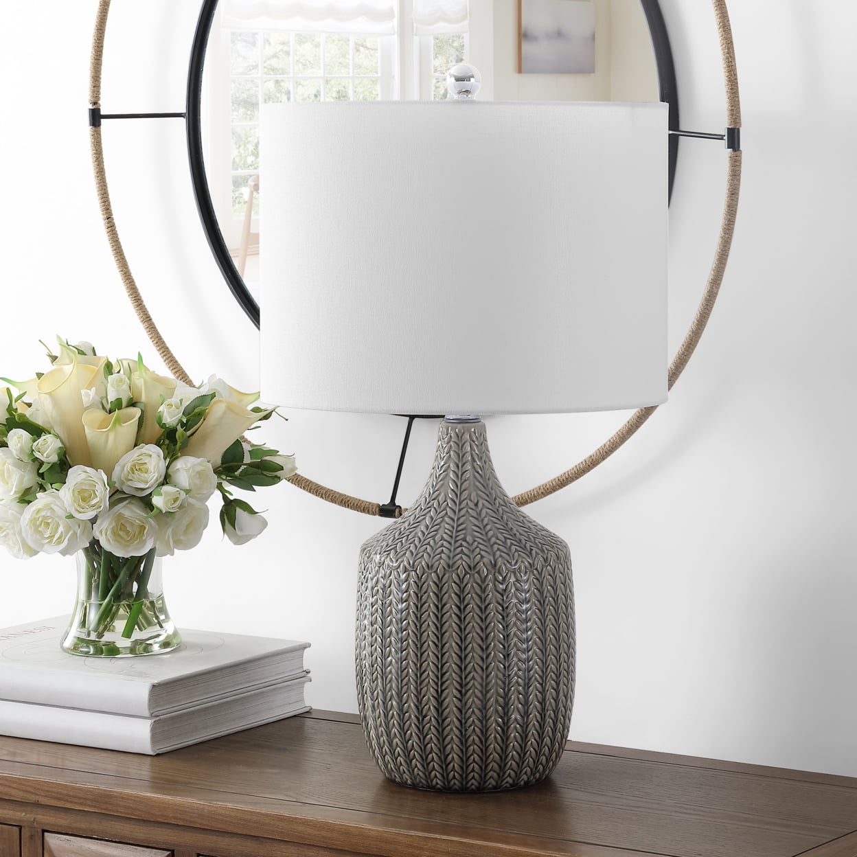 Huxley Navy Blue Ceramic Table Lamp Set with Drum Shade