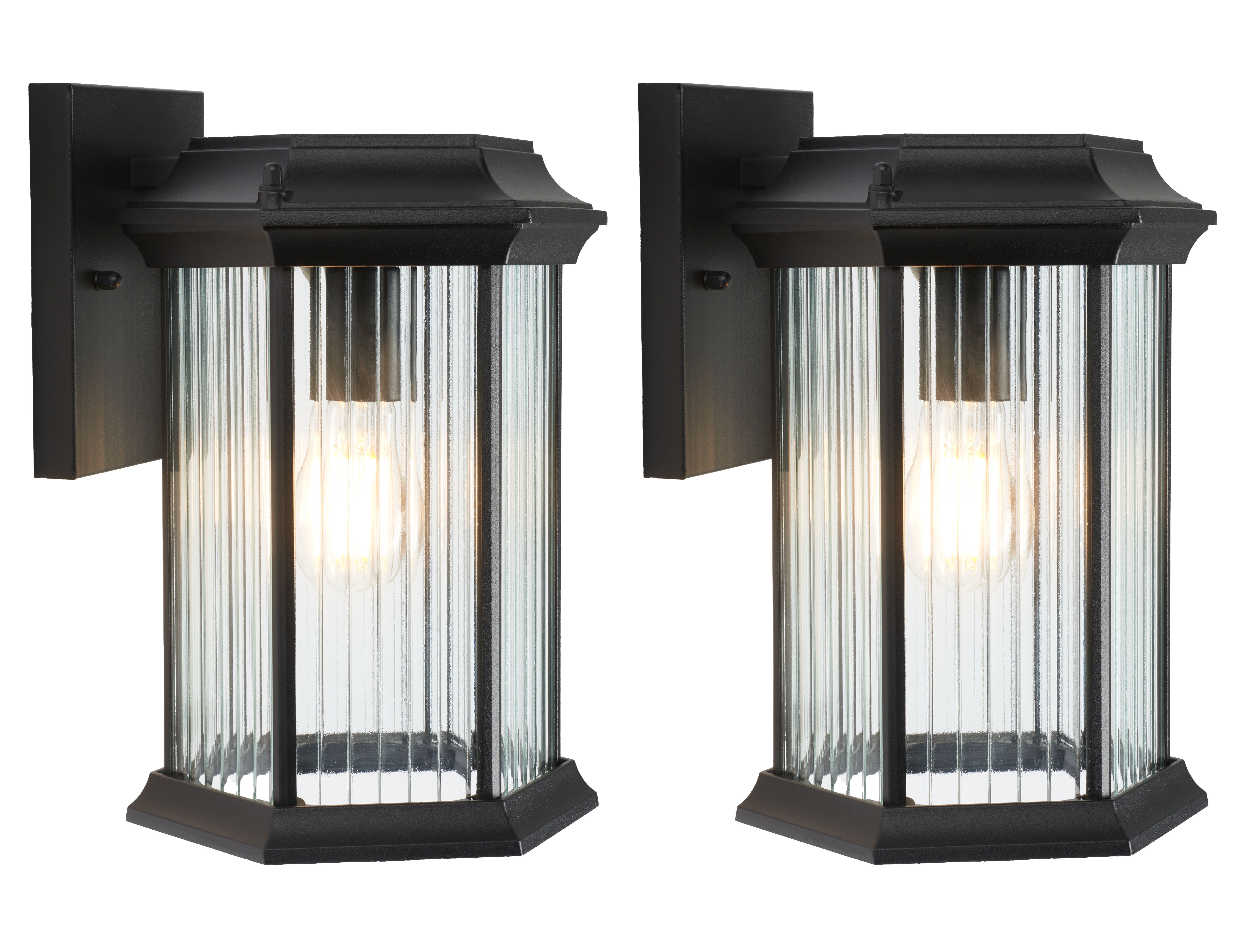 Hylan 8" Black Steel Outdoor Wall Sconce Set with Clear Shade