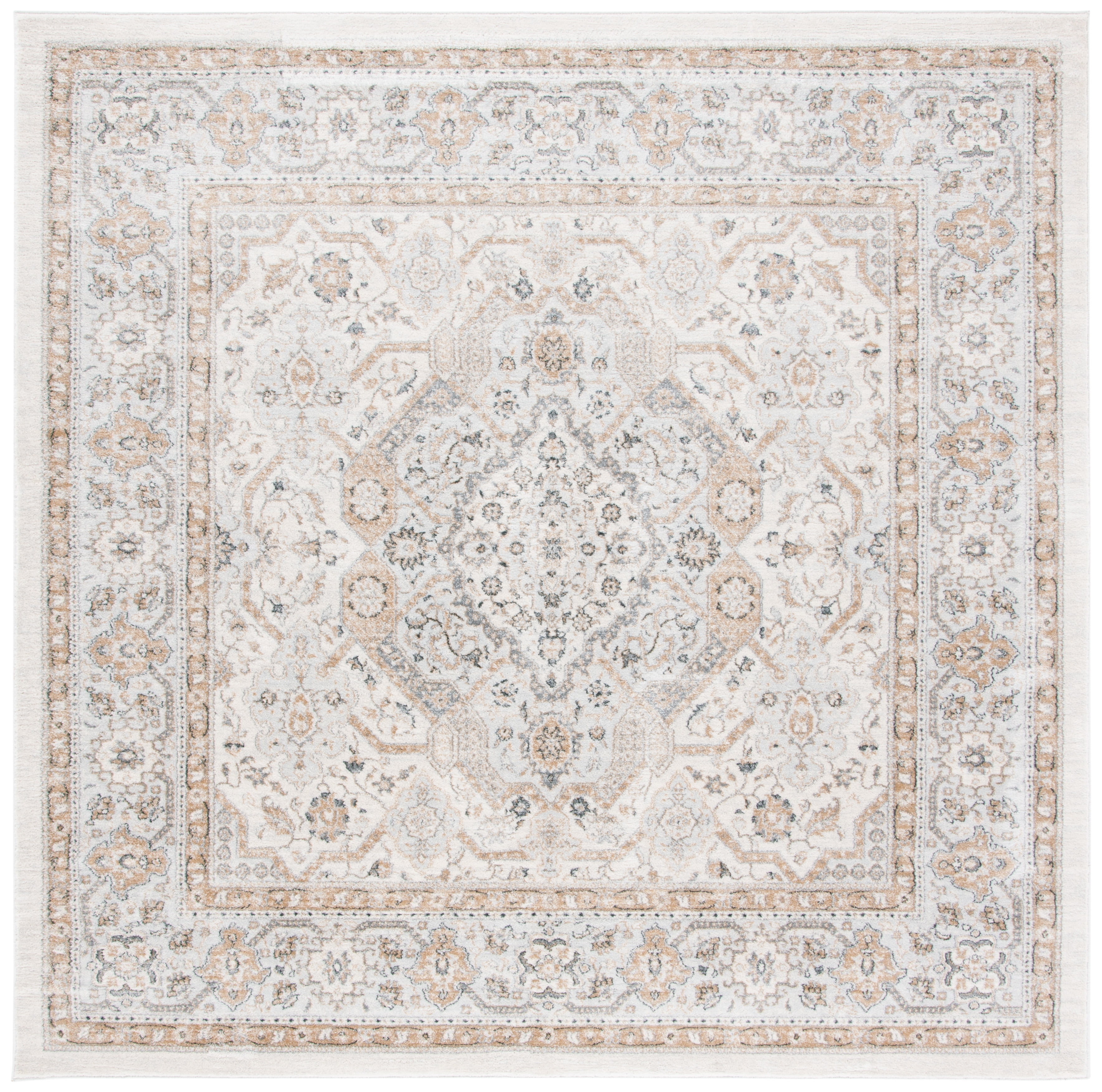 Isabella Cream and Beige Synthetic Square Area Rug