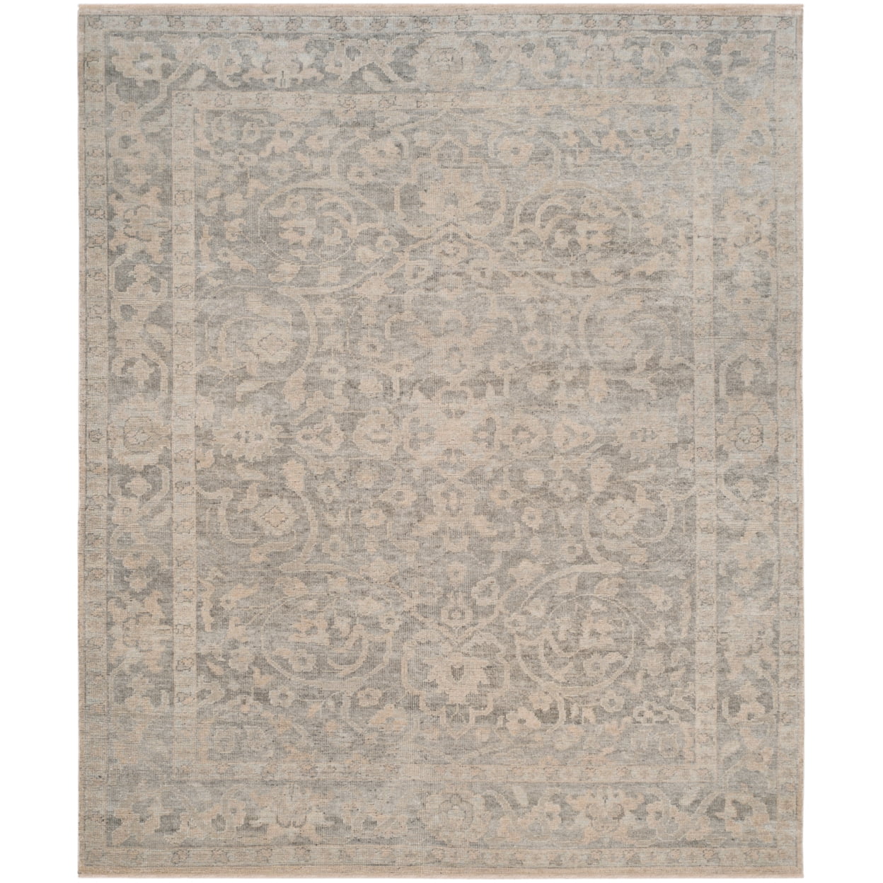 Hand-Knotted Gray Wool Rectangular Area Rug 8' x 10'
