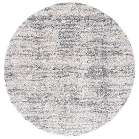SAFAVIEH Iceland Issie Abstract Shag Area Rug, Ivory/Grey, 6'7" x 6'7" Round