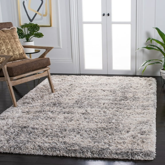 SAFAVIEH Iceland Issie Abstract Shag Area Rug, Ivory/Grey, 8' x 10'