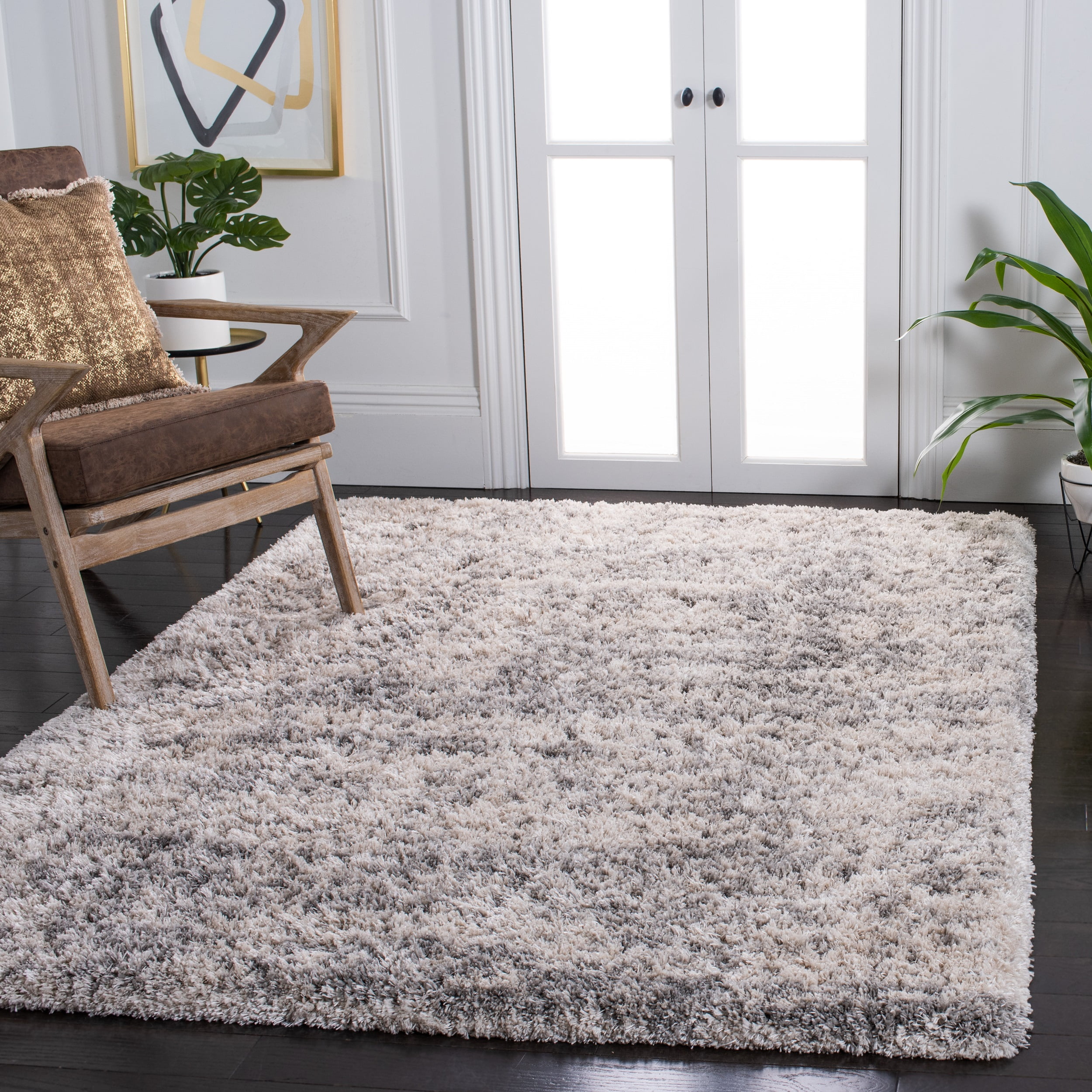 SAFAVIEH Iceland Issie Abstract Shag Area Rug, Ivory/Grey, 9' x 12'