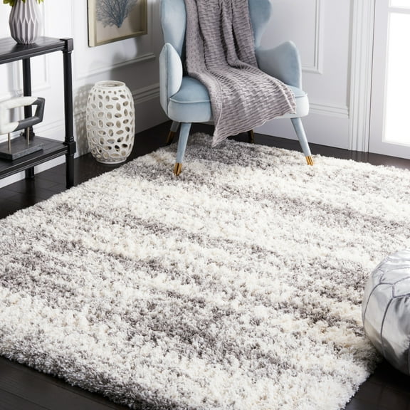 SAFAVIEH Iceland Leann Abstract Shag Area Rug, Ivory/Grey, 4' x 6'