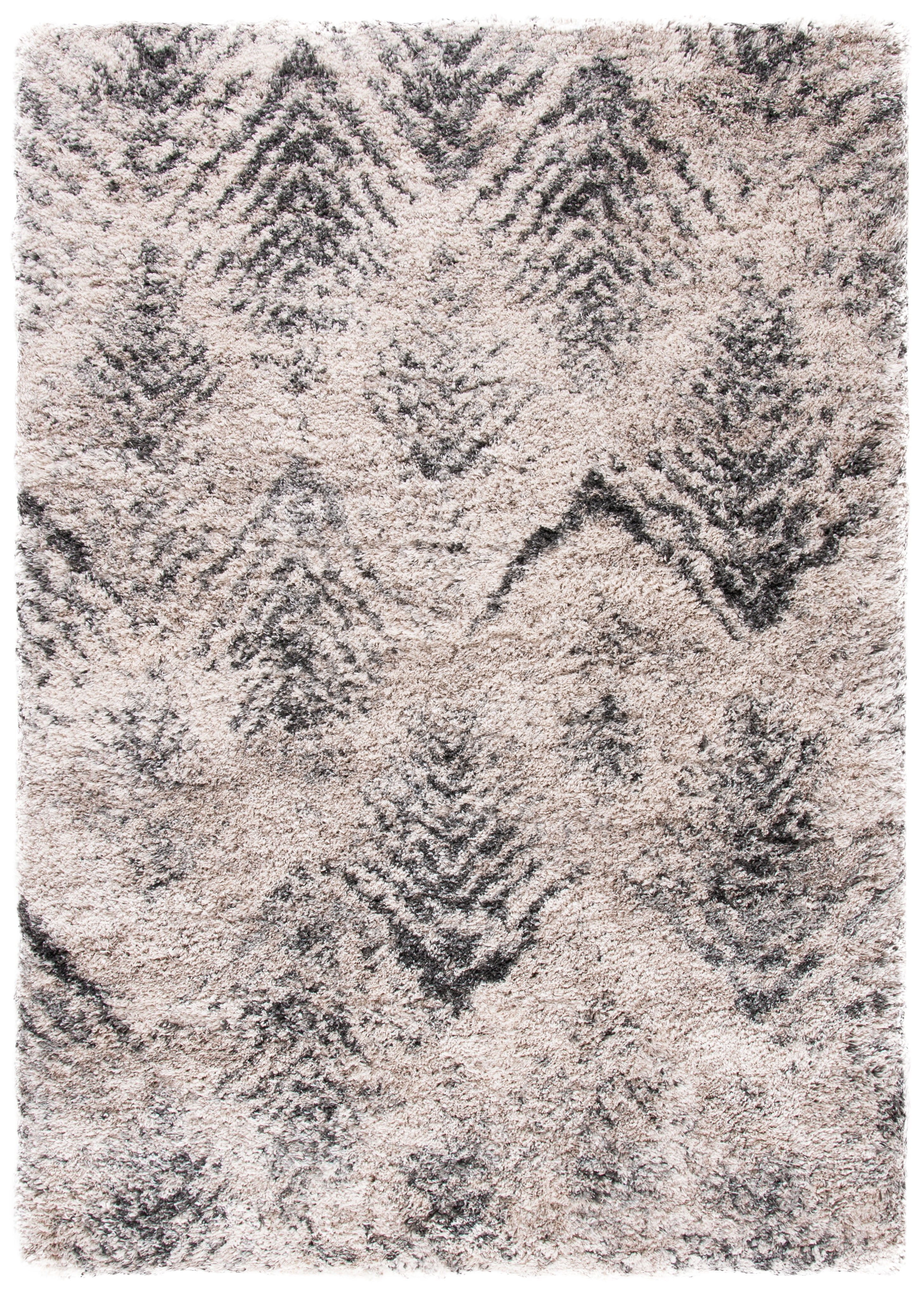 Gray and Cream Chevron Shag Synthetic Area Rug 4' x 6'